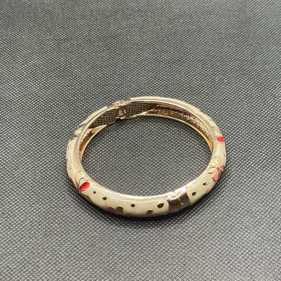 Jiu Long Xing Flowers Pink Purple Green  Cream Enamel Hinged Bangle Bracelet - Picture 7 of 7